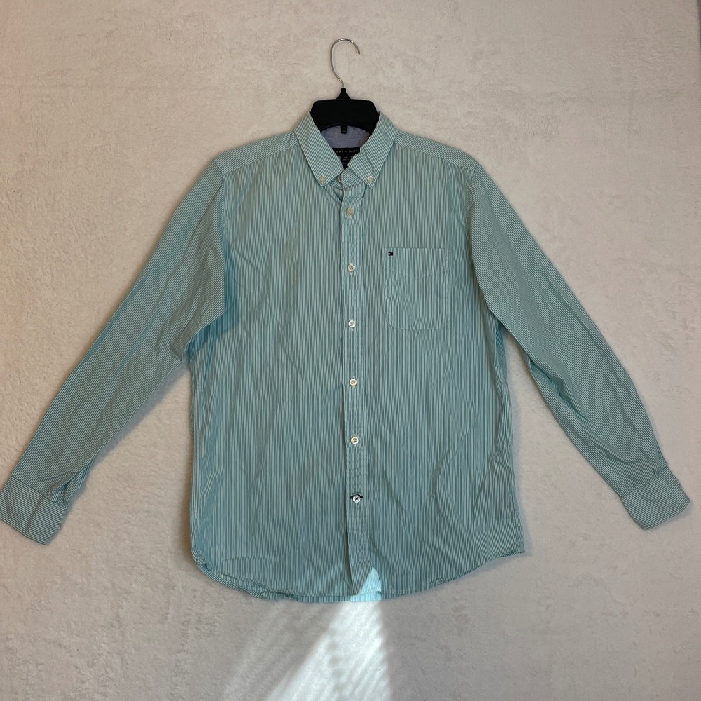 Tommy Hilfiger Classic Fit Striped Button Down Shirt Men Size S Tall Blue White